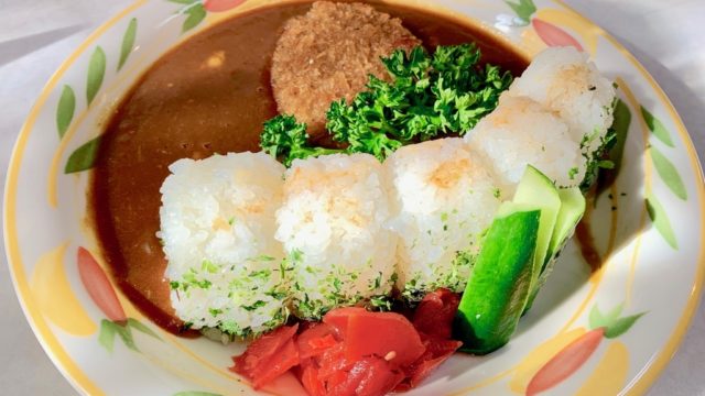 丹沢湖の三保ダムカレー食ったどー！はい、決壊〜（メンチカツから肉汁が流れる音）